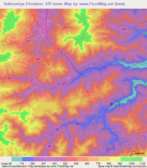 Sekinomiya,Japan Elevation Map