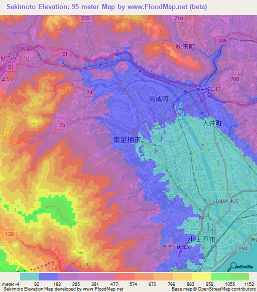 Sekimoto,Japan Elevation Map