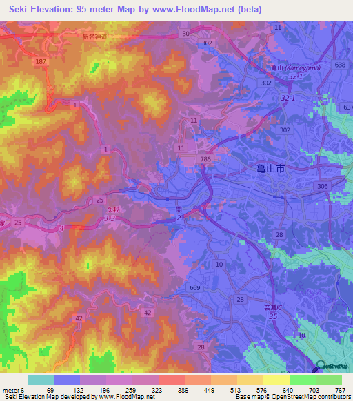 Seki,Japan Elevation Map