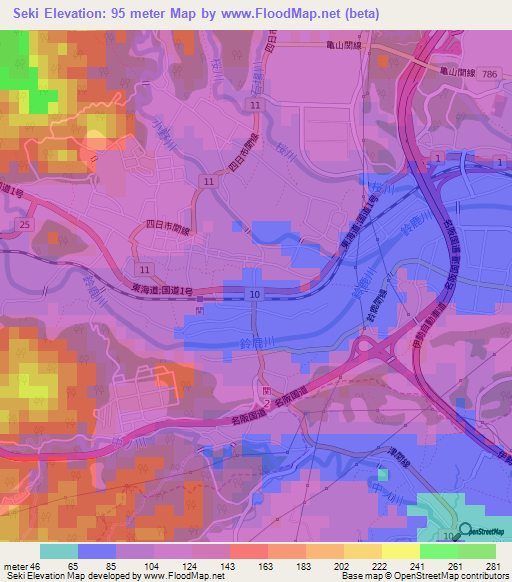 Seki,Japan Elevation Map
