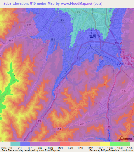 Seba,Japan Elevation Map