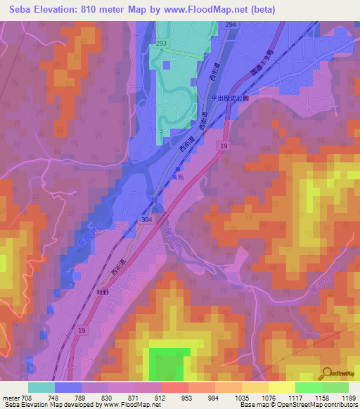 Seba,Japan Elevation Map