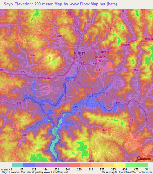 Sayo,Japan Elevation Map