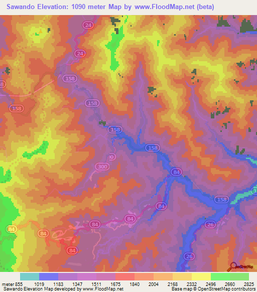 Sawando,Japan Elevation Map