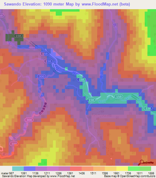 Sawando,Japan Elevation Map