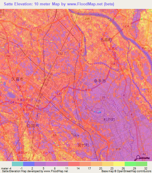 Satte,Japan Elevation Map