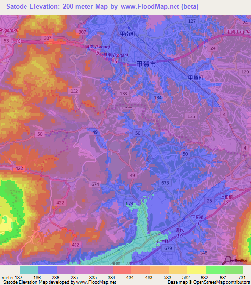 Satode,Japan Elevation Map