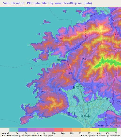 Sato,Japan Elevation Map