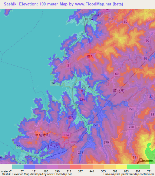 Sashiki,Japan Elevation Map