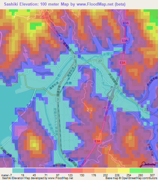 Sashiki,Japan Elevation Map