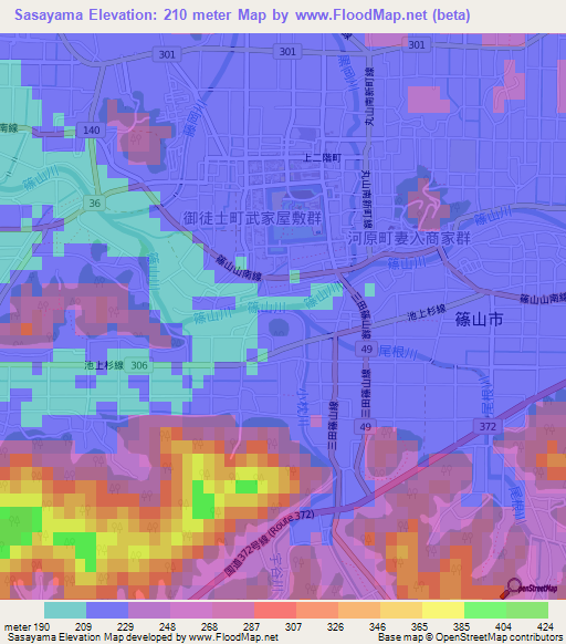Sasayama,Japan Elevation Map