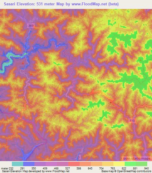 Sasari,Japan Elevation Map