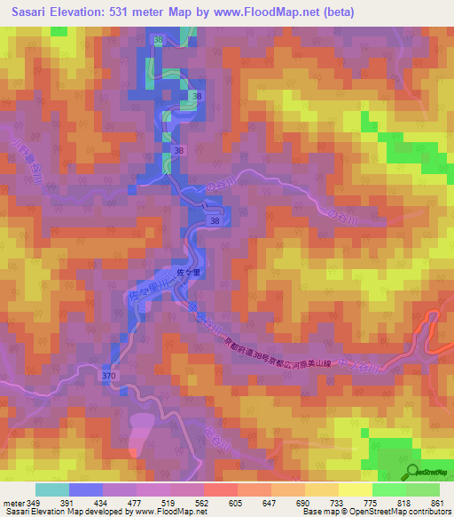 Sasari,Japan Elevation Map