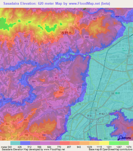 Sasadaira,Japan Elevation Map