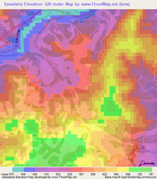 Sasadaira,Japan Elevation Map