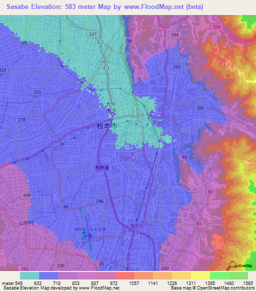 Sasabe,Japan Elevation Map