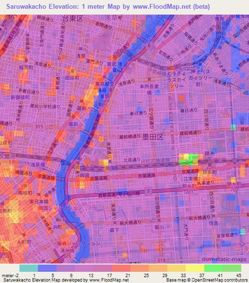 Saruwakacho,Japan Elevation Map