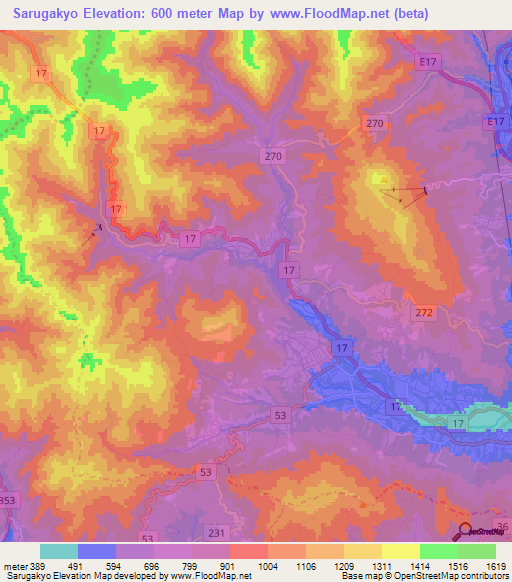 Sarugakyo,Japan Elevation Map