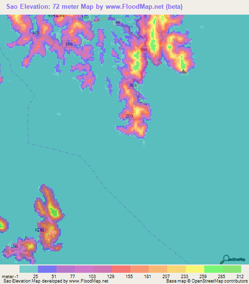 Sao,Japan Elevation Map
