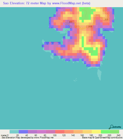 Sao,Japan Elevation Map