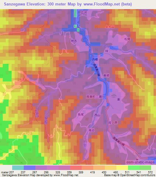Sanzegawa,Japan Elevation Map