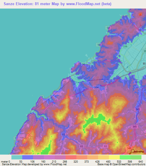 Sanze,Japan Elevation Map
