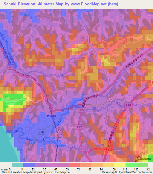 Sanuki,Japan Elevation Map