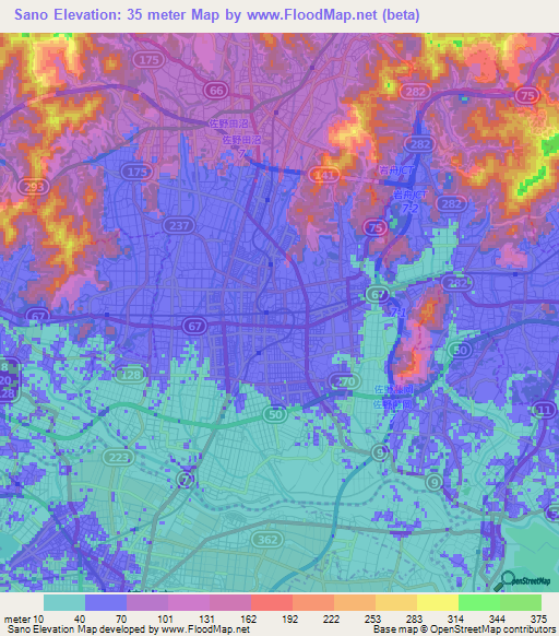 Sano,Japan Elevation Map