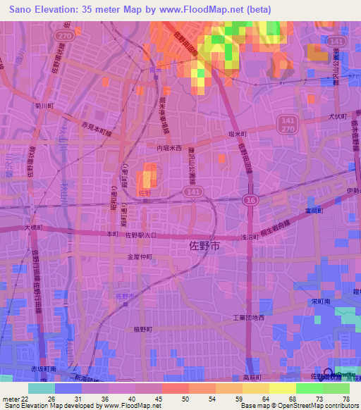 Sano,Japan Elevation Map