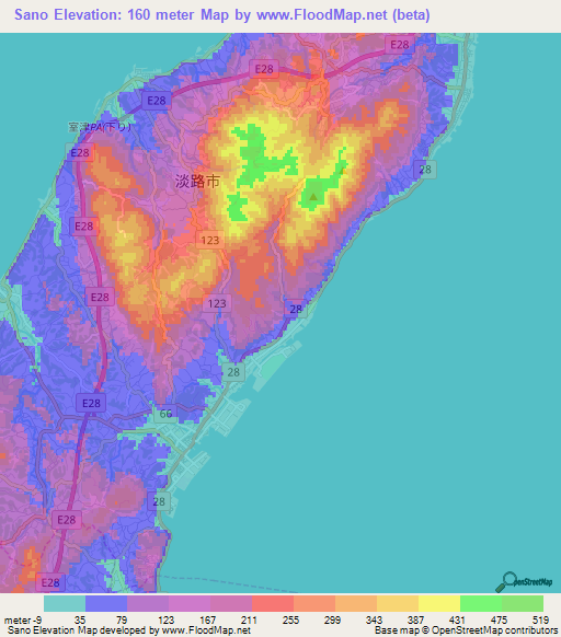 Sano,Japan Elevation Map
