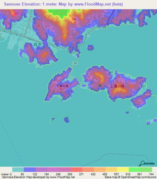 Sannose,Japan Elevation Map