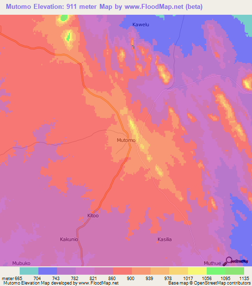 Mutomo,Kenya Elevation Map