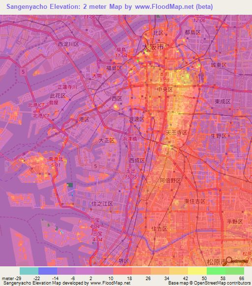 Sangenyacho,Japan Elevation Map