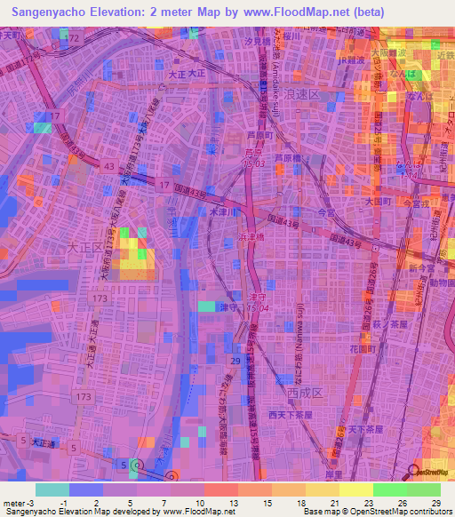 Sangenyacho,Japan Elevation Map