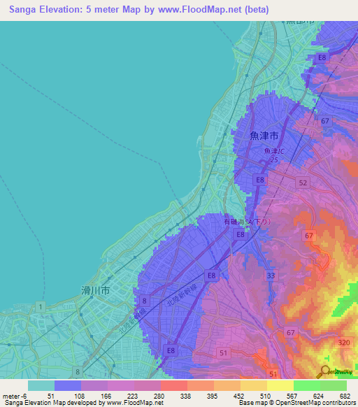 Sanga,Japan Elevation Map