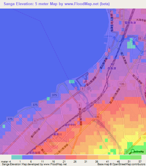 Sanga,Japan Elevation Map