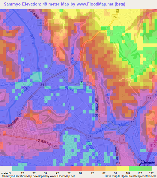 Sammyo,Japan Elevation Map