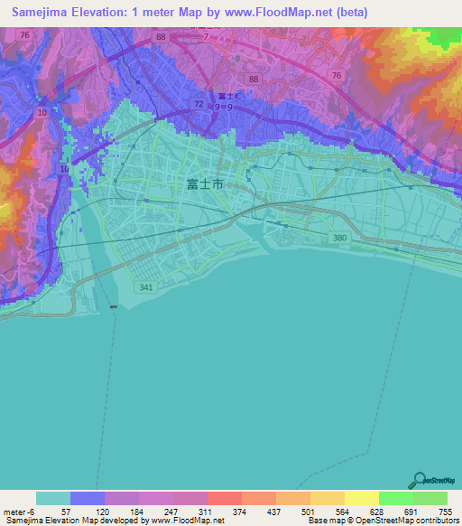Samejima,Japan Elevation Map