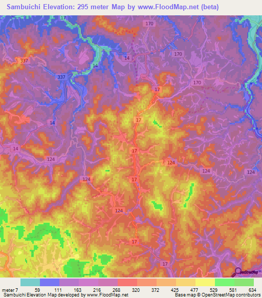 Sambuichi,Japan Elevation Map