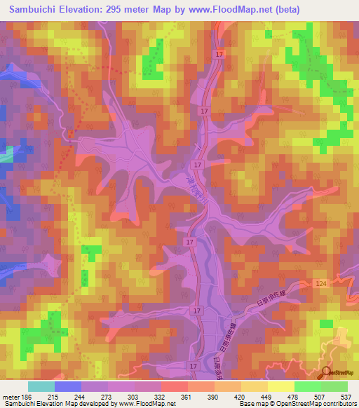 Sambuichi,Japan Elevation Map