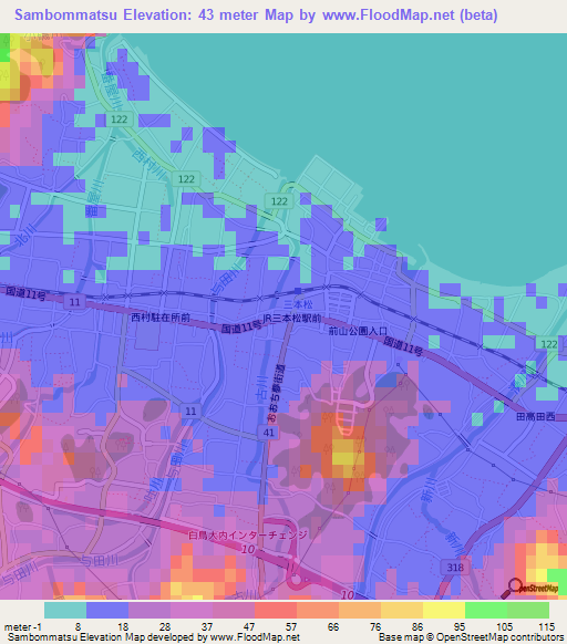 Sambommatsu,Japan Elevation Map