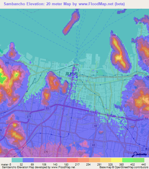 Sambancho,Japan Elevation Map