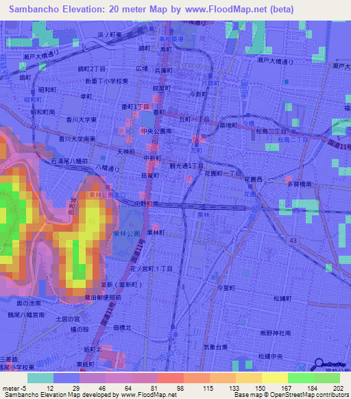 Sambancho,Japan Elevation Map
