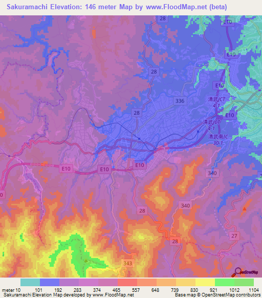 Sakuramachi,Japan Elevation Map