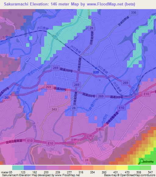 Sakuramachi,Japan Elevation Map