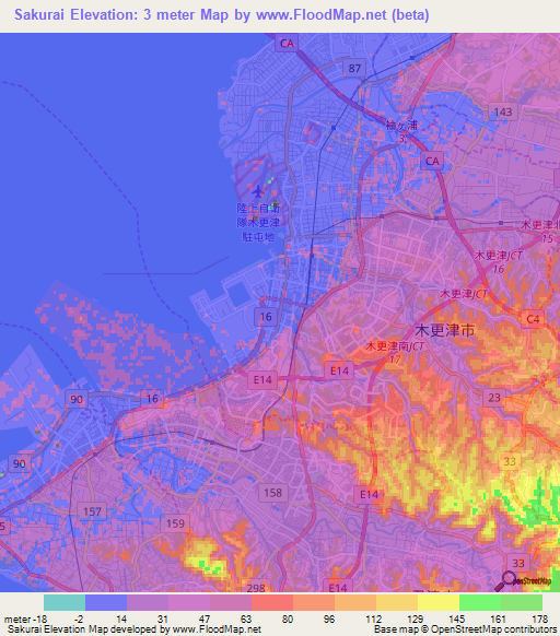 Sakurai,Japan Elevation Map