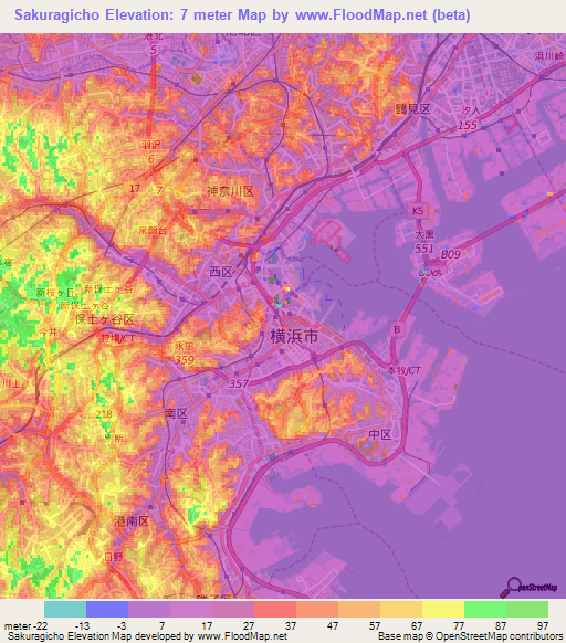 Sakuragicho,Japan Elevation Map