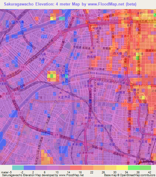 Sakuragawacho,Japan Elevation Map
