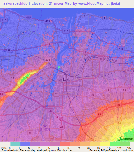Sakurabashidori,Japan Elevation Map