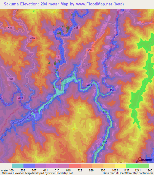 Sakuma,Japan Elevation Map